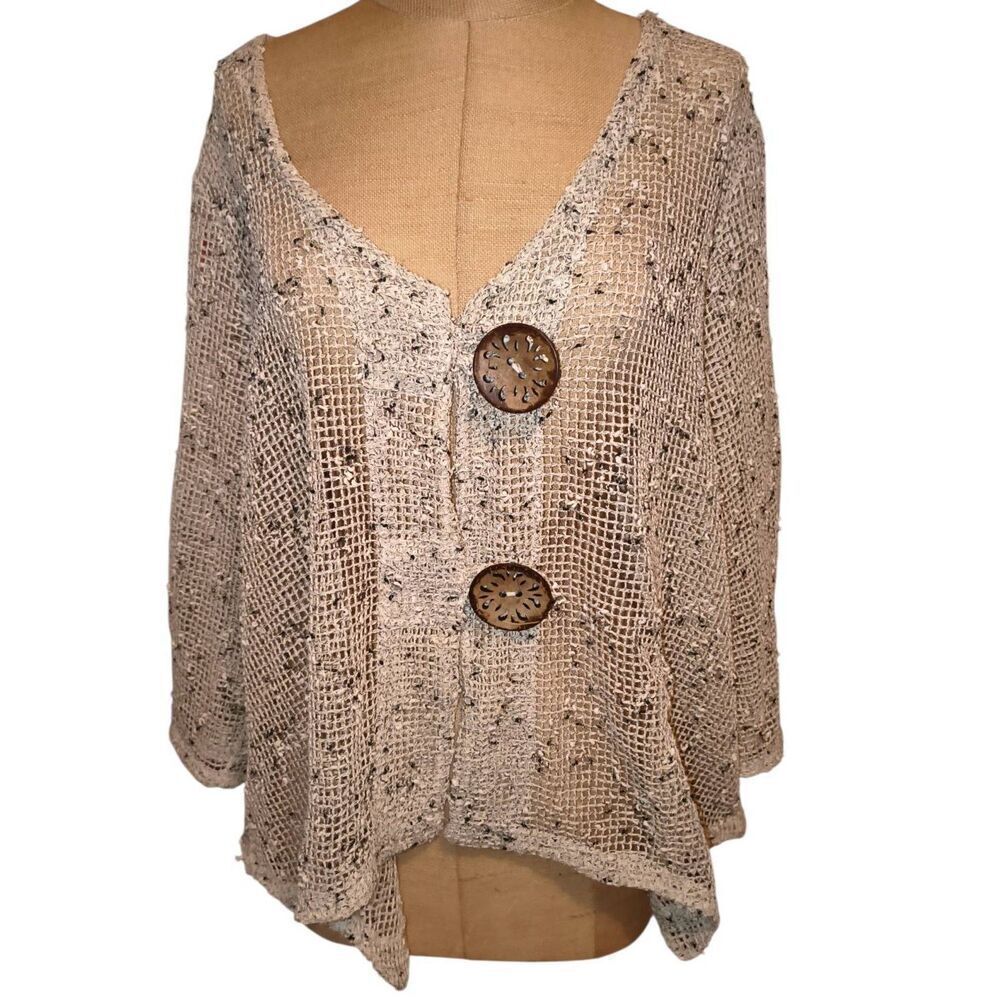 Nina Leonard Women's Open Weave Cardigan Bolero "lagenlook" style sweater lightw